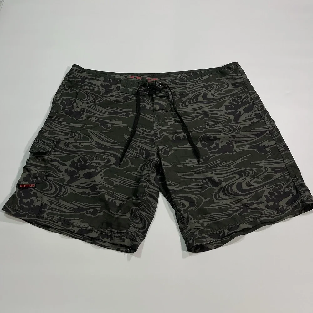 Maui Rippers Board Shorts Mens Size 16 Green Wave Surf Swim Trunks Cargo Pocket